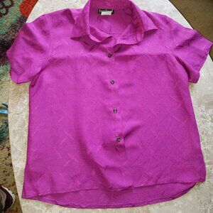 Harve Benard Magenta Linen Blend Short Sleeve Buttoned Shirt M